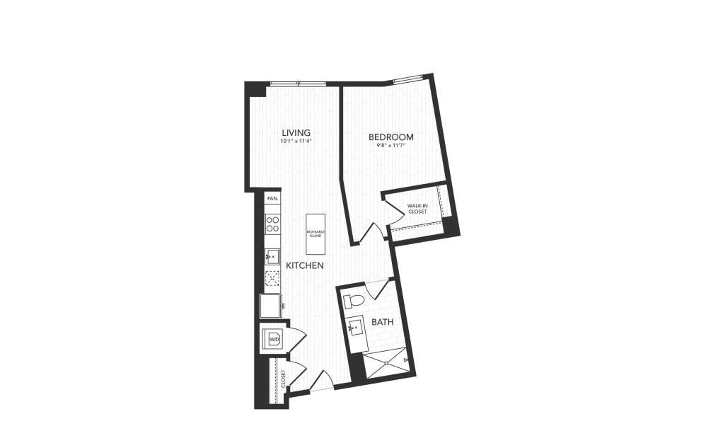 A5 - 1 bedroom floor plans layout with 1 bathroom and 675 square feet