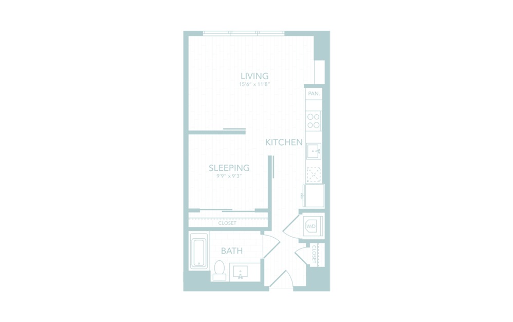 A1 - 1 bedroom floorplan layout with 1 bath and 559 square feet.