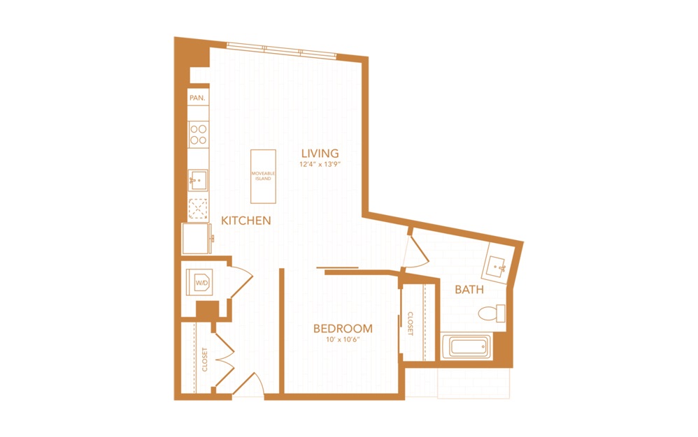 A11 - 1 bedroom floorplan layout with 1 bath and 640 square feet.