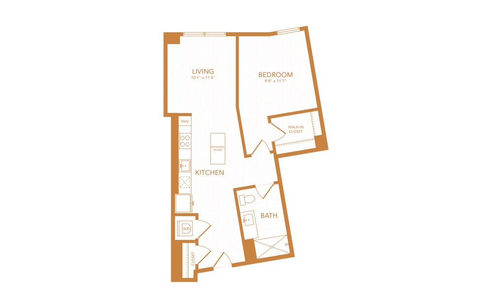 A15 - 1 bedroom floorplan layout with 1 bath and 675 square feet.