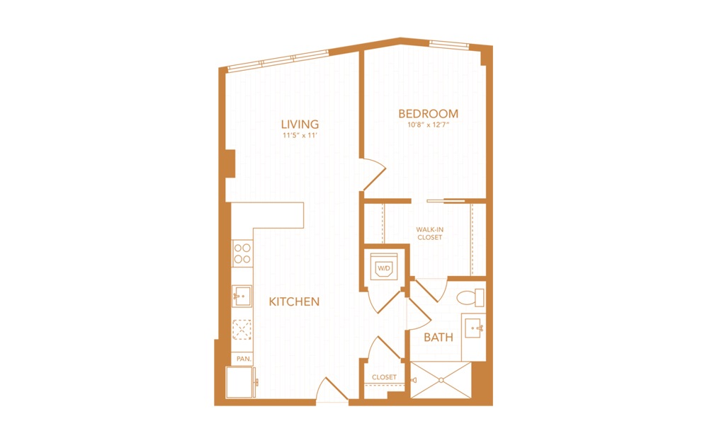 A18 - 1 bedroom floorplan layout with 1 bath and 692 square feet.