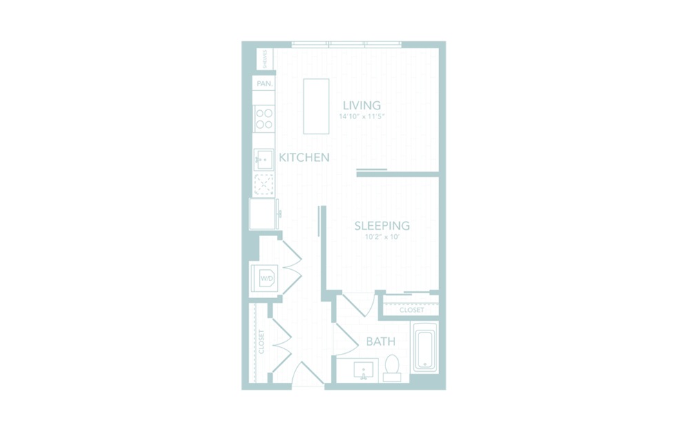 A2 - 1 bedroom floorplan layout with 1 bath and 582 square feet.