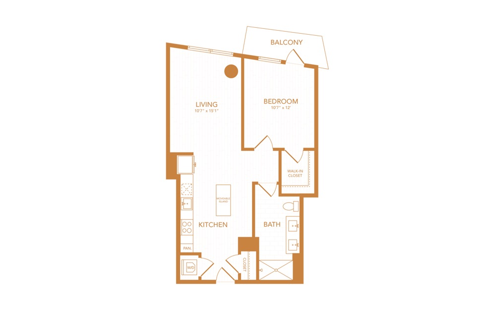 A23 - 1 bedroom floorplan layout with 1 bath and 702 square feet.