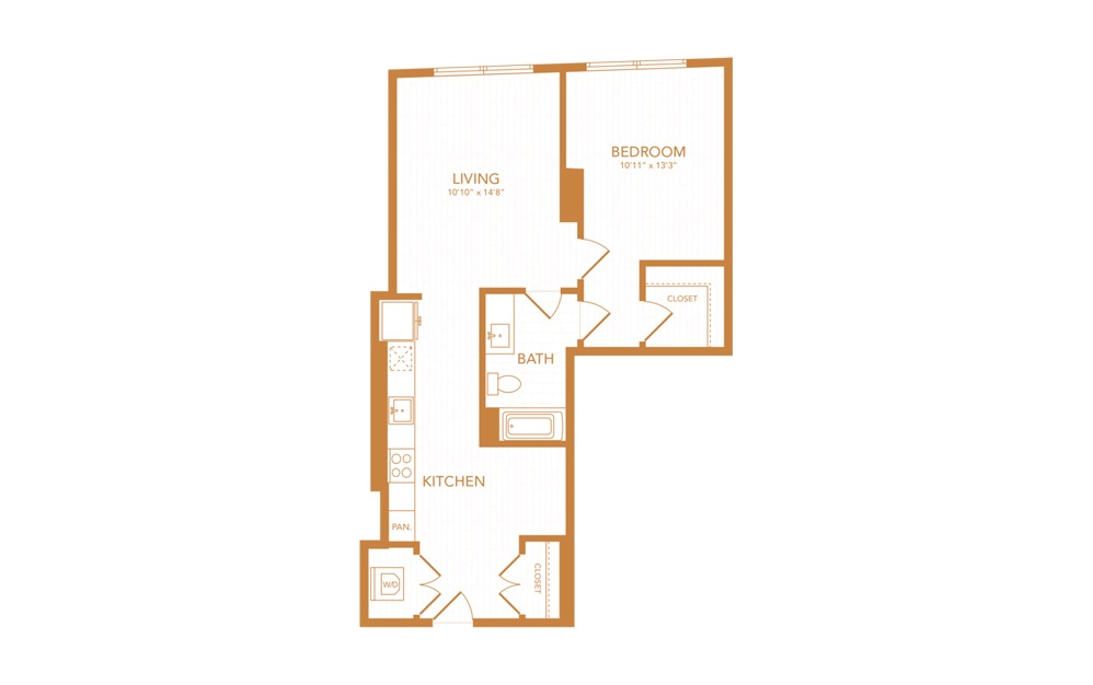 A24 - 1 bedroom floorplan layout with 1 bath and 703 square feet.