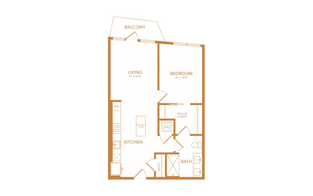 A25 - 1 bedroom floorplan layout with 1 bath and 704 square feet.