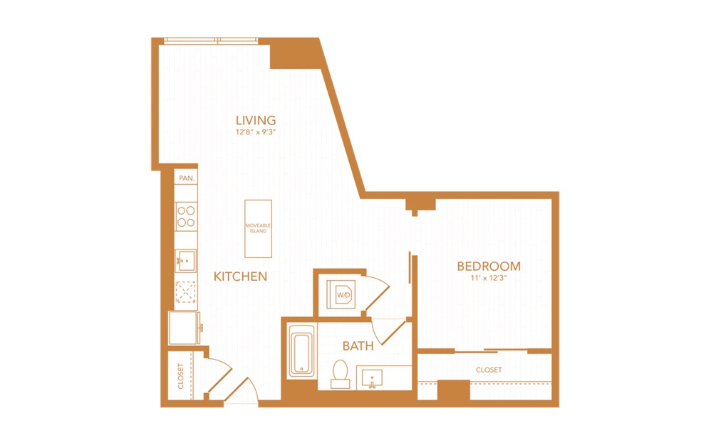 A26 - 1 bedroom floorplan layout with 1 bath and 706 square feet.
