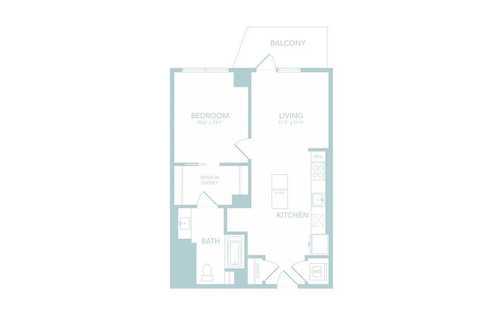 A27 - 1 bedroom floorplan layout with 1 bath and 712 square feet.