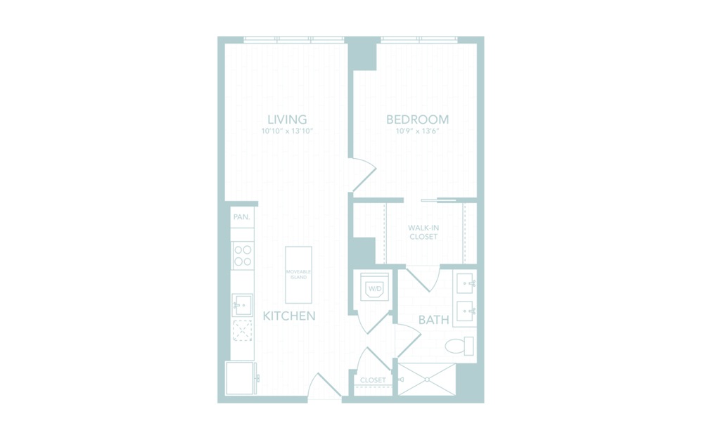 A29 - 1 bedroom floorplan layout with 1 bath and 718 square feet.