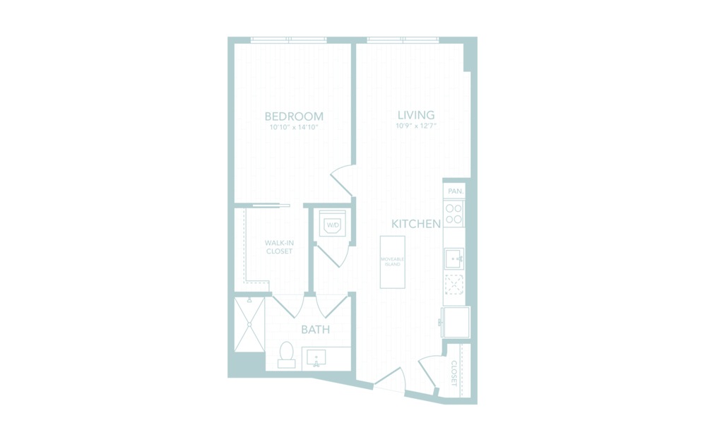 A34 - 1 bedroom floorplan layout with 1 bath and 740 square feet.