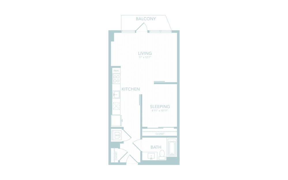 A5 - 1 bedroom floorplan layout with 1 bath and 602 square feet.