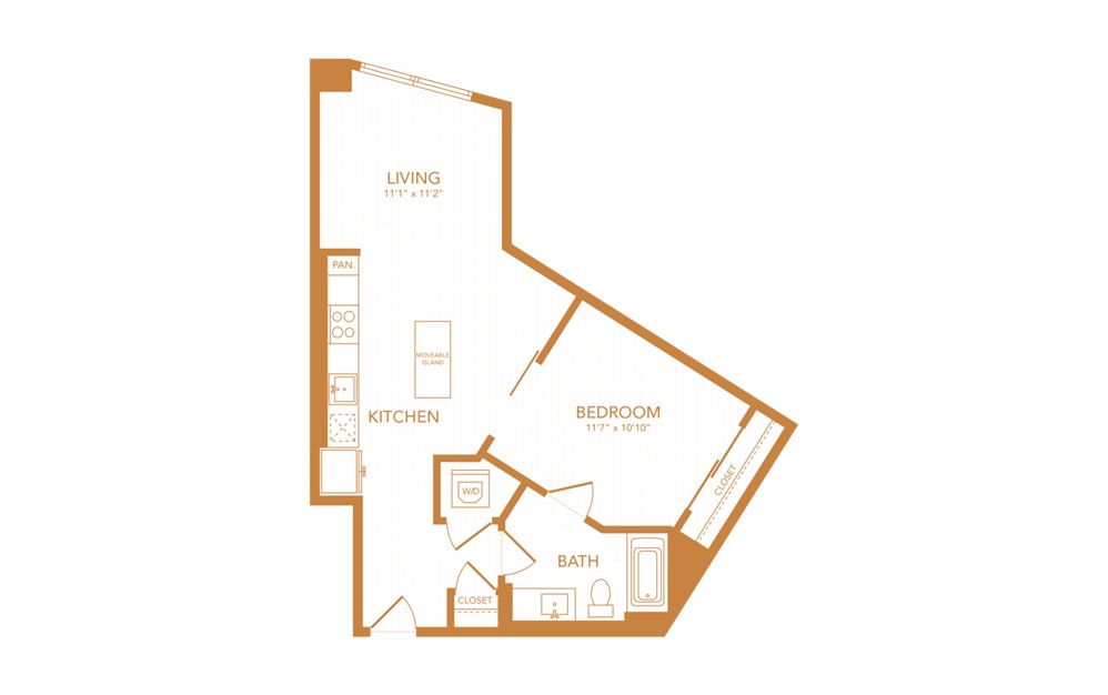 A9 - 1 bedroom floorplan layout with 1 bath and 627 square feet.