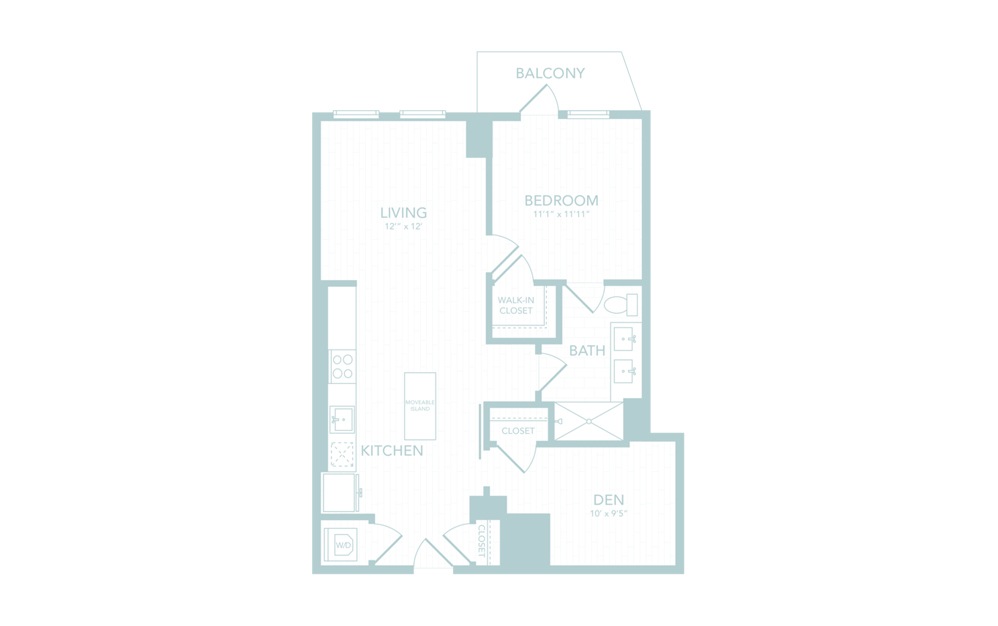 B5 - 1 bedroom floorplan layout with 1 bath and 843 square feet.
