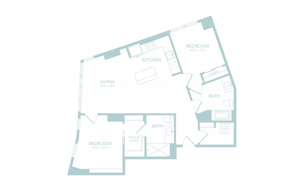 C13 - 2 bedroom floorplan layout with 2 baths and 1095 square feet.