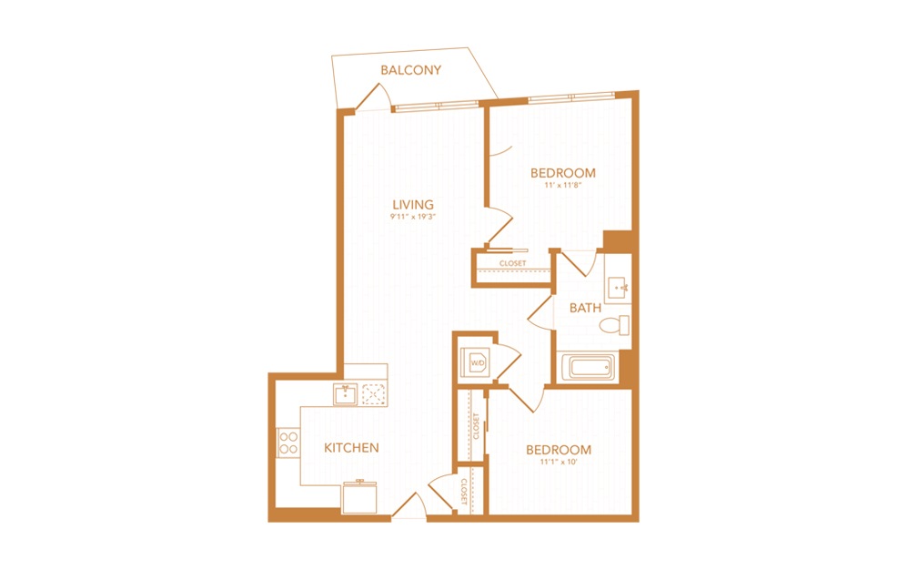 C3 - 2 bedroom floorplan layout with 1 bath and 826 square feet.