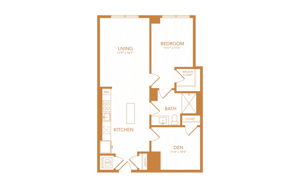 C4 - 2 bedroom floorplan layout with 1 bath and 861 square feet.