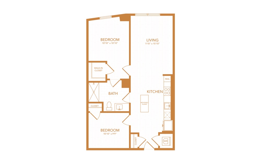 C5 - 2 bedroom floorplan layout with 1 bath and 863 square feet.