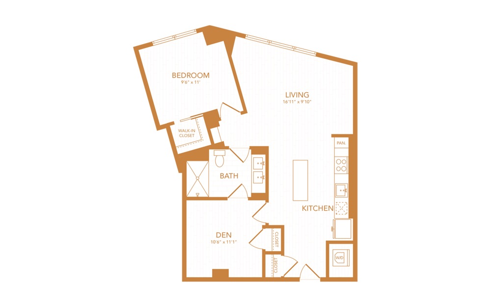 C9 - 2 bedroom floorplan layout with 1 bath and 906 square feet.
