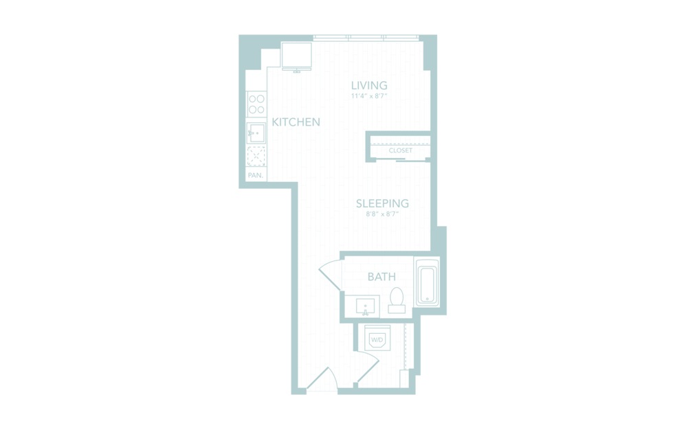 S10 - Studio floorplan layout with 1 bath and 520 square feet.