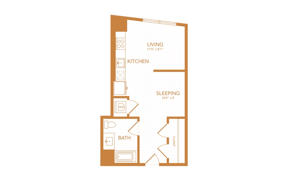 S3 - Studio floorplan layout with 1 bath and 462 square feet.
