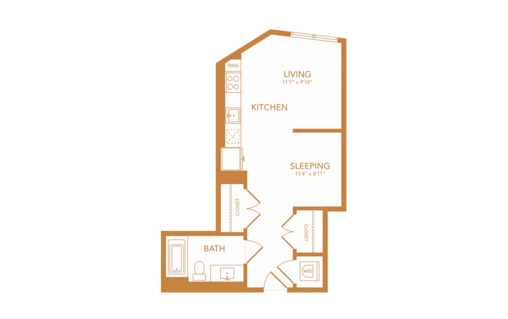 S4 - Studio floorplan layout with 1 bath and 462 square feet.