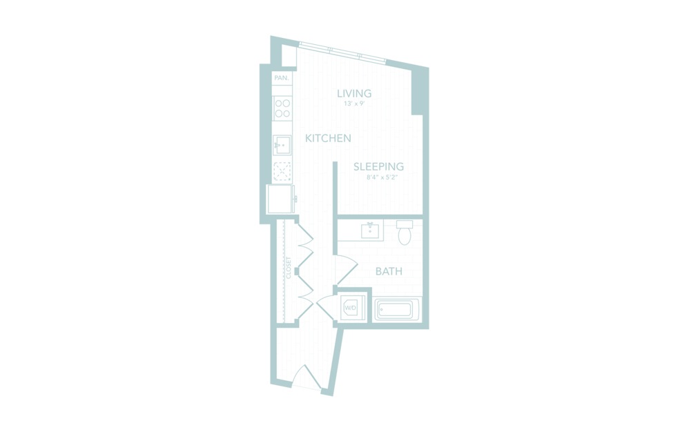 S5 - Studio floorplan layout with 1 bath and 465 square feet.