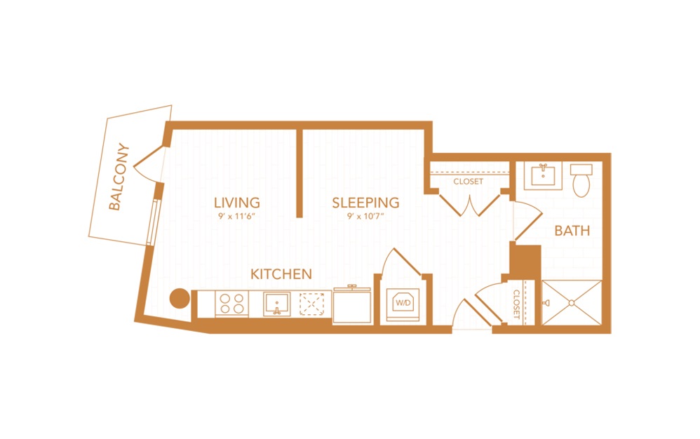 S7 - Studio floorplan layout with 1 bath and 477 square feet.