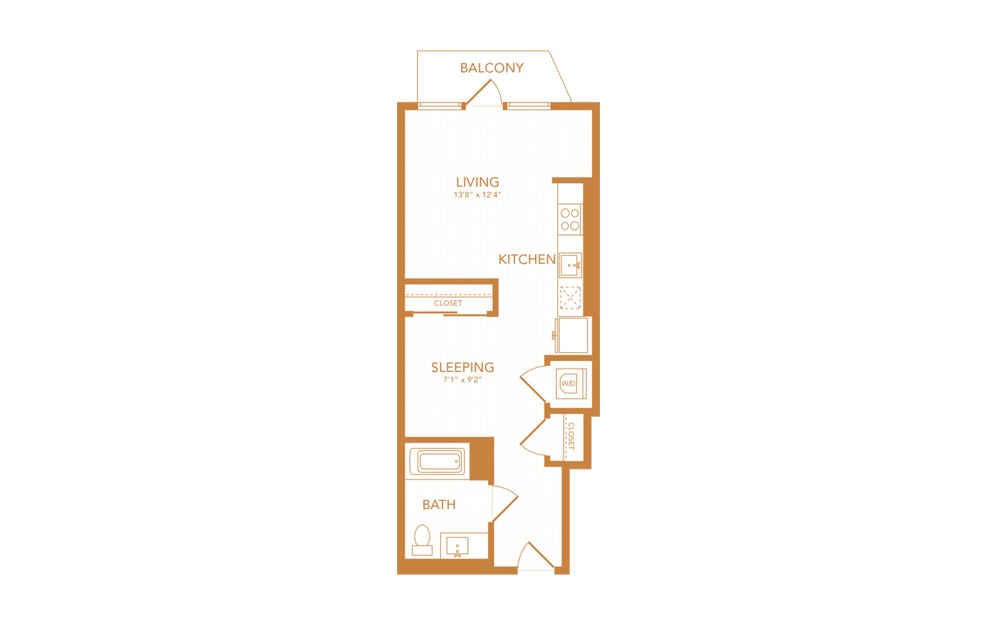S8 - Studio floorplan layout with 1 bath and 487 square feet.